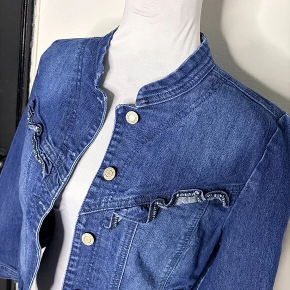 Tommy Hilfiger Tommy Girl Ruffle Denim Jacket Women’s M-L Jean Coat - Picture 4 of 11